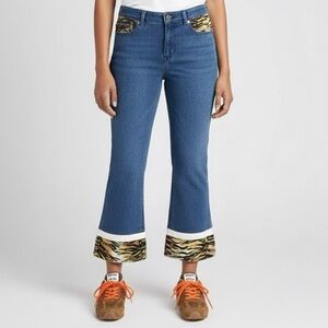 Vintage Y2K Guess Bootcut Cropped Jeans w/ Faux Fur Trim - 28"